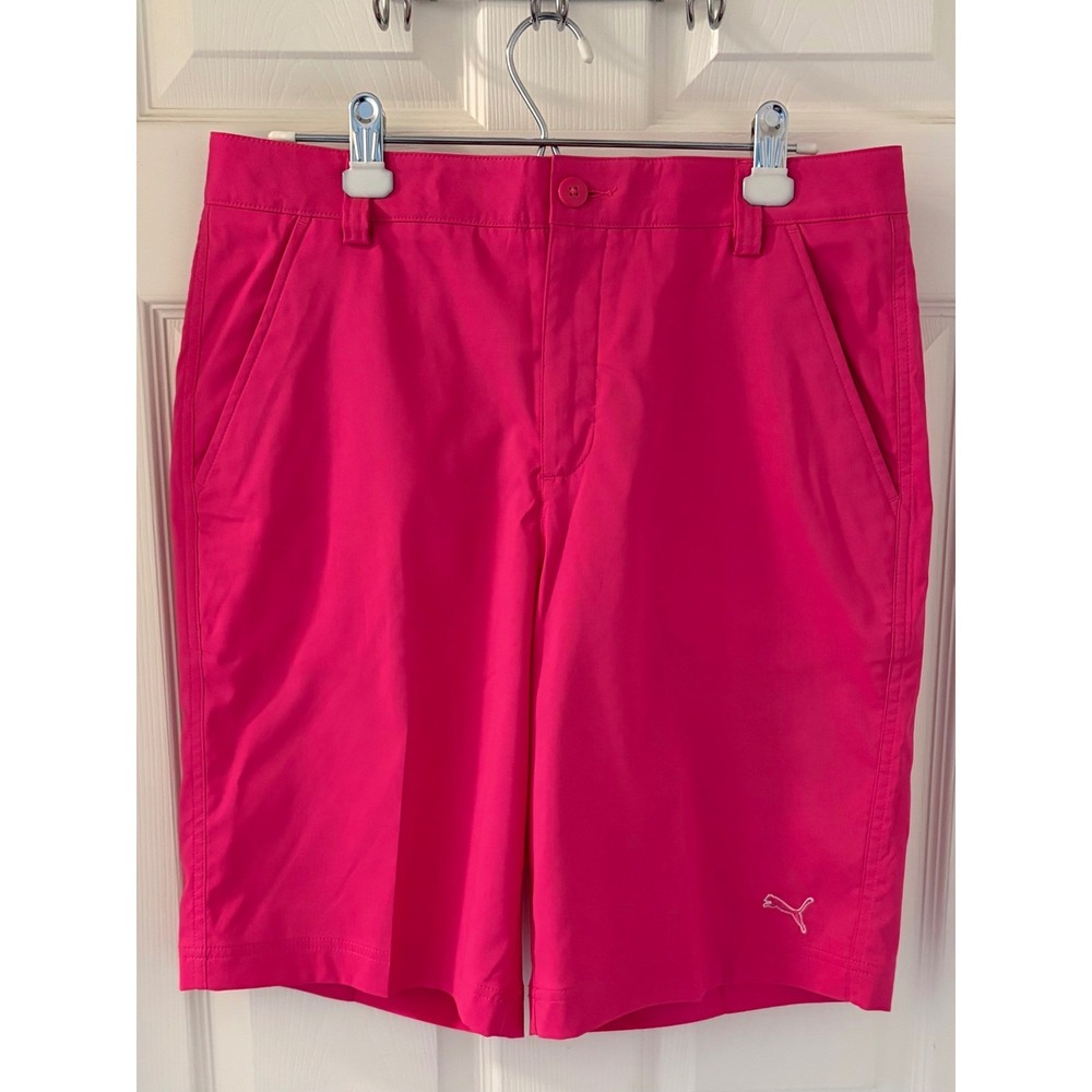 NWT Puma Golf Men's Pink Performance Flat Front Shorts Sz 32 Stretch